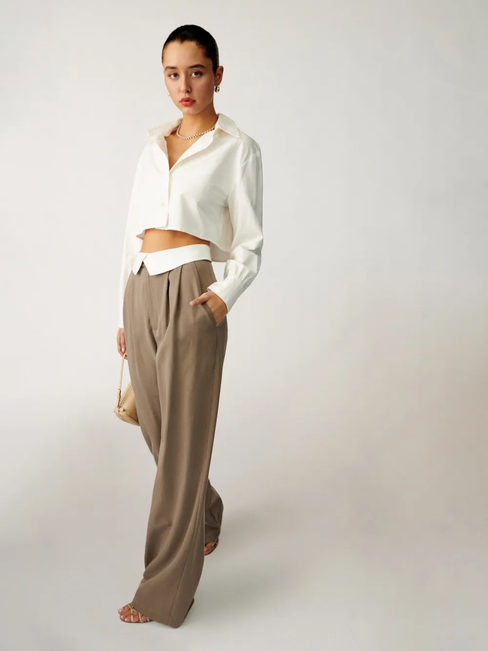 Reformation Stevie Pleated Wide Leg Pant In Mushroom Size 6 - Picture 4 of 14